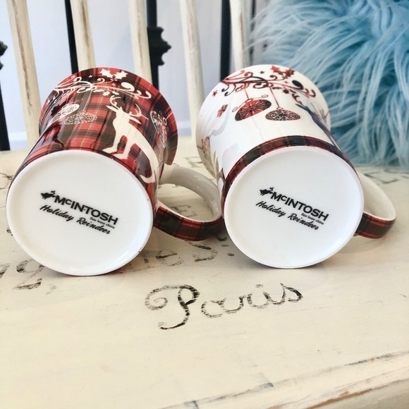 McIntosh, Fine Bone China, Coffee Mugs, Holiday Reindeer, Set of 2, Never Used - Picture 8 of 16